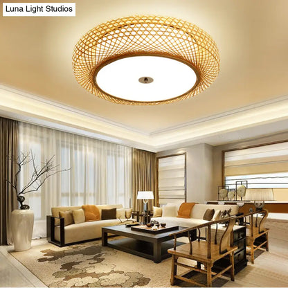 DecorBites™ DecorBites™ Bamboo 3-Light Chinese Style Ceiling Flush Mount for Living Room with Inner Shade