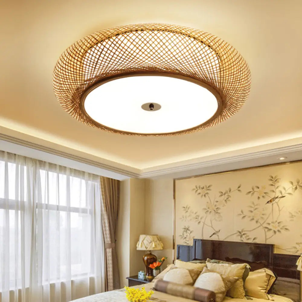 DecorBites™ DecorBites™ Bamboo 3-Light Chinese Style Ceiling Flush Mount for Living Room with Inner Shade