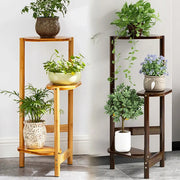 Decorbites™ bamboo 3 tier corner plant stand in light natural and dark stained wood plant stand for indoor display