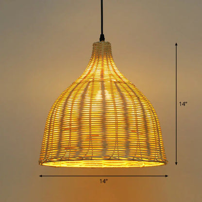 Bamboo Asian Pendant Lamp: Bell Shade Tea Room Ceiling Suspension Light – Single-Bulb Wood Design