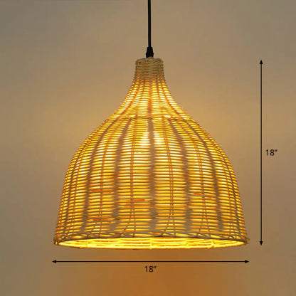 Bamboo Asian Pendant Lamp: Bell Shade Tea Room Ceiling Suspension Light – Single-Bulb Wood Design