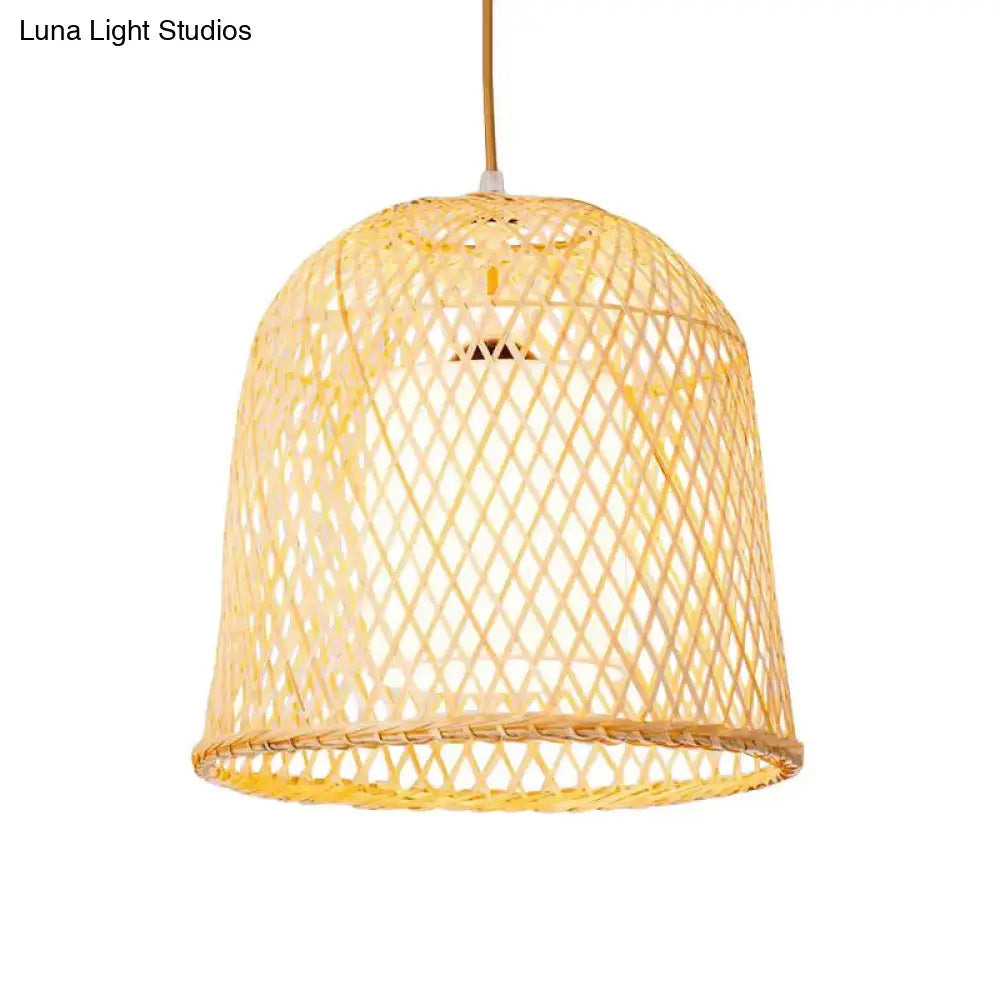 Bamboo Bell Pendant Lighting Kit with Inner White Fabric Shade