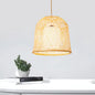 Bamboo Bell Pendant Lighting Kit with Inner White Fabric Shade