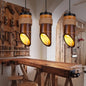 Bamboo Beveled Tube Hanging Light Fixture for Dining Room with Rope Suspension in Brown