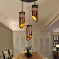 Bamboo Beveled Tube Hanging Light Fixture for Dining Room with Rope Suspension in Brown