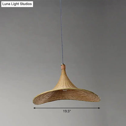 Bamboo Contemporary Suspension Pendant - 16"/19.5" W, 1-Light Indoor Hanging Lamp in Beige