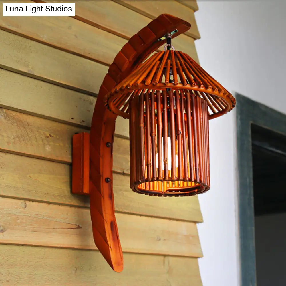 ديكوربايتس™‎ شمعدان حائط ريفي من الخيزران مع ذراع مقوس - بني