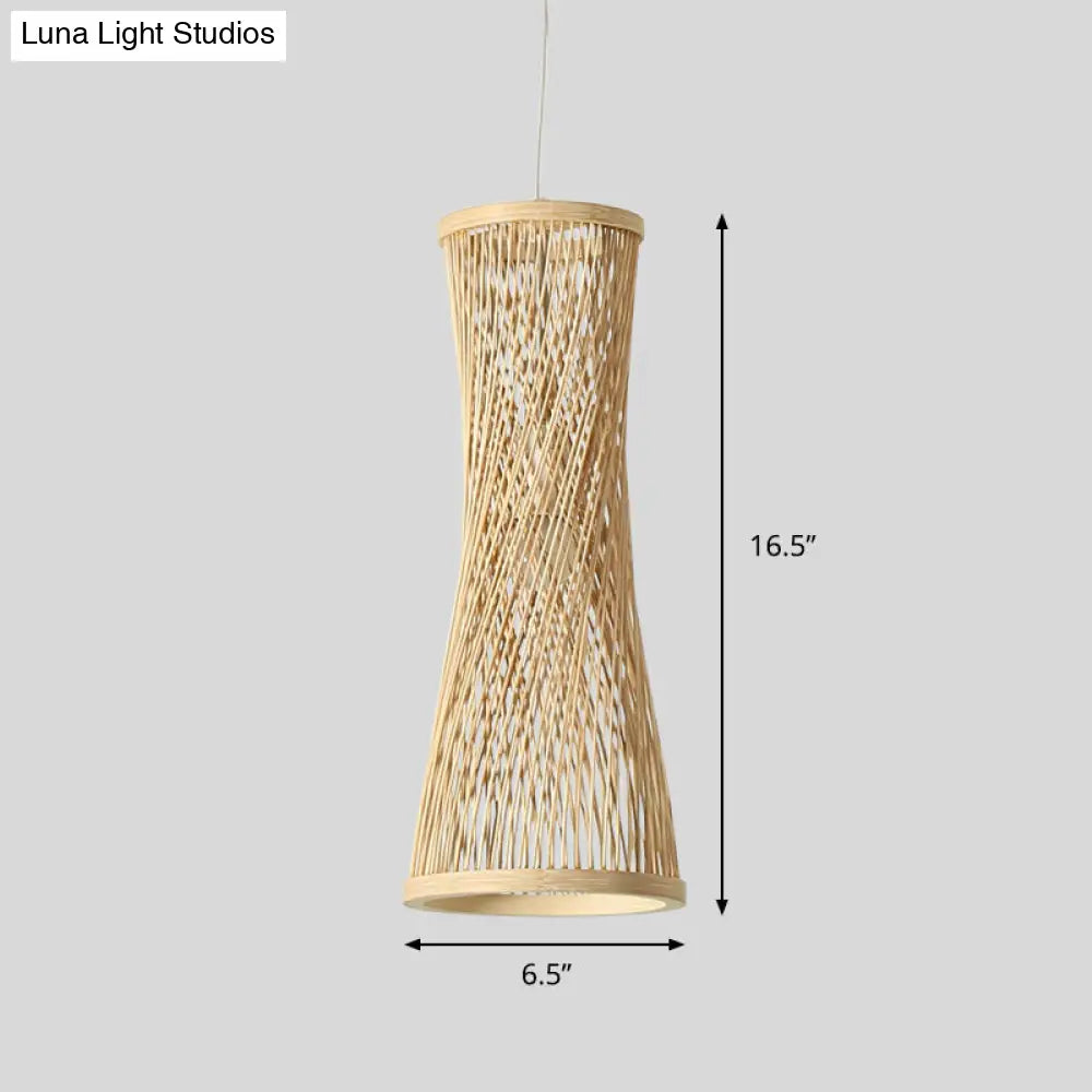 Bamboo Curved Pendant Light - 1 Light Beige Fixture for Dining Room