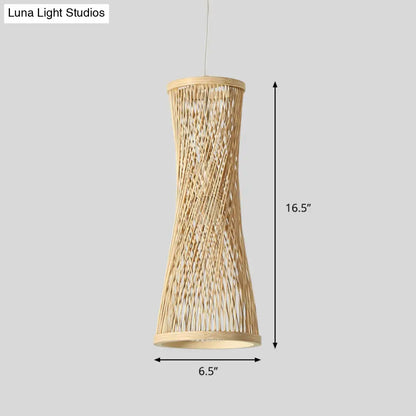 Bamboo Curved Pendant Light - 1 Light Beige Fixture for Dining Room