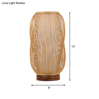 Lámpara de escritorio cilíndrica de bambú - Base de madera, 1 bombilla