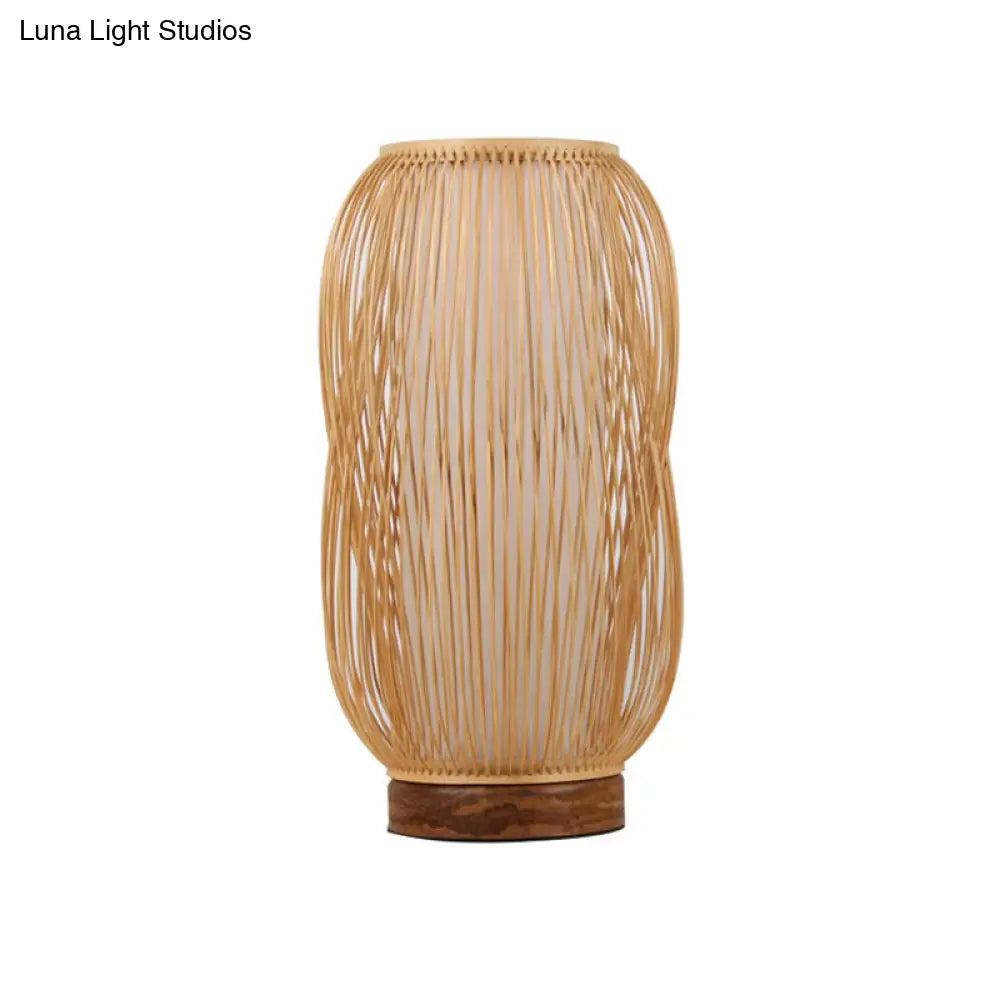 Lámpara de escritorio cilíndrica de bambú - Base de madera, 1 bombilla