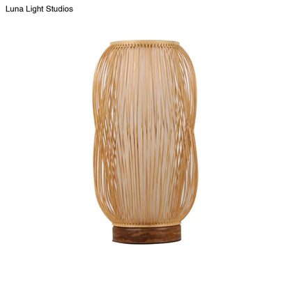 Lámpara de escritorio cilíndrica de bambú - Base de madera, 1 bombilla