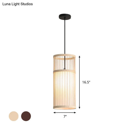 Bamboo Cylinder Pendant Light - Modern Style, Beige/Coffee, 1-Light Suspension Lamp