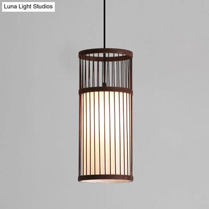 Bamboo Cylinder Pendant Light - Modern Style, Beige/Coffee, 1-Light Suspension Lamp