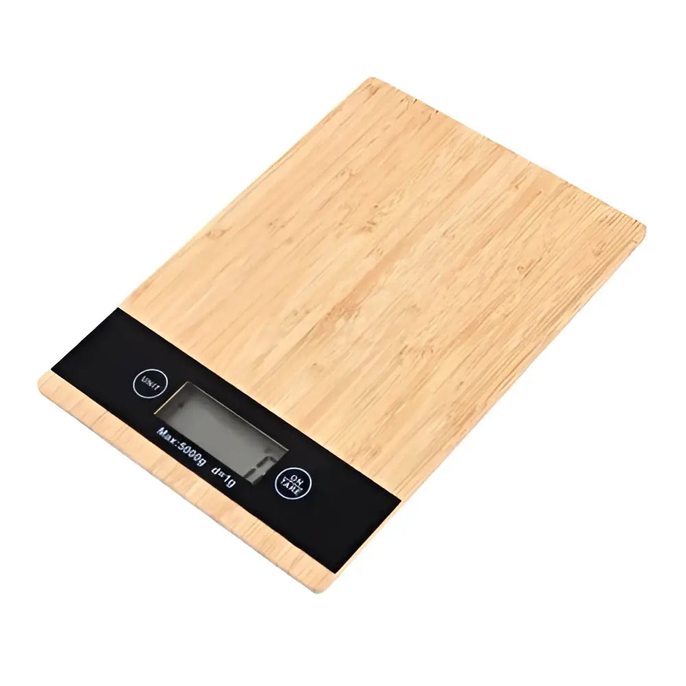 Bamboo digital kitchen scale with black control panel and lcd display 5kg capacity by decorbites digital kitchen