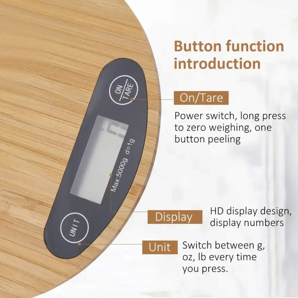 Black decorbites digital kitchen scale with sleek oval design and hd lcd display 5kg capacity bamboo set