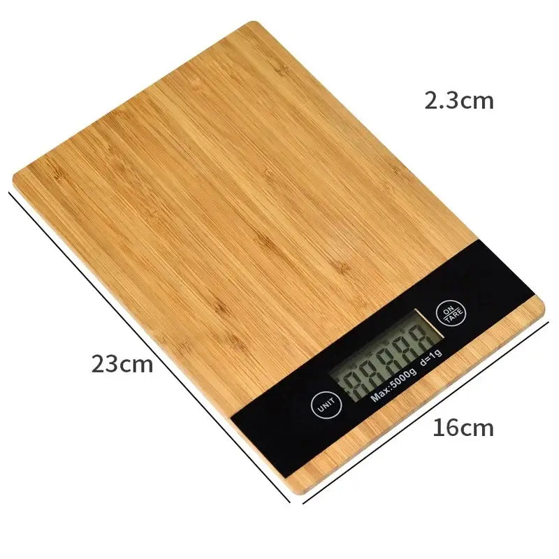 A decorbites digital kitchen scale with natural bamboo top black lcd display and 5kg capacity for precise measurements