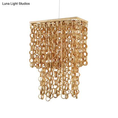 Bamboo Drop Pendant Single Light Hanging Lamp for Dining Room - 16"/19.5" Wide - Beige Color