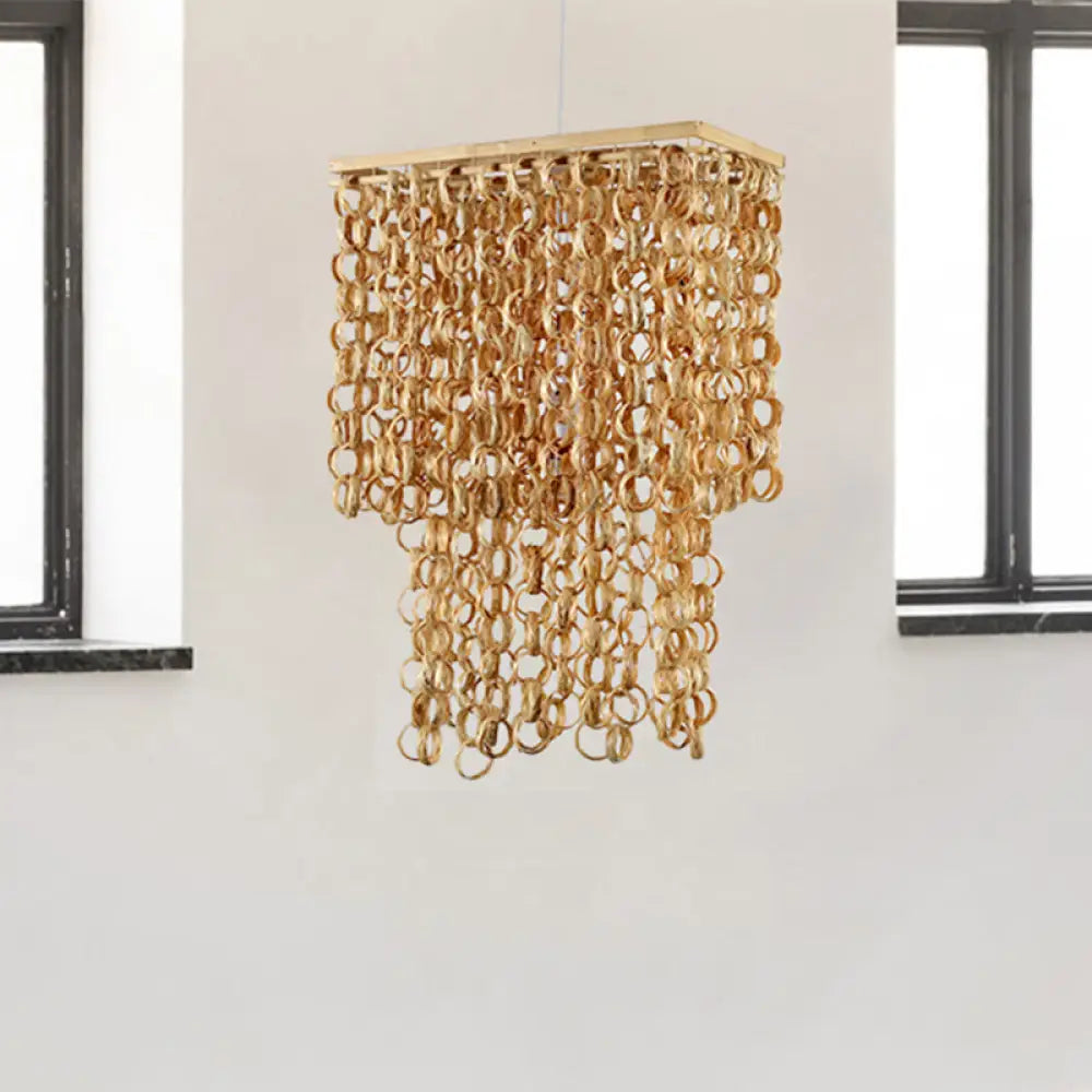 Bamboo Drop Pendant Single Light Hanging Lamp for Dining Room - 16"/19.5" Wide - Beige Color