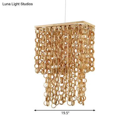 Bamboo Drop Pendant Single Light Hanging Lamp for Dining Room - 16"/19.5" Wide - Beige Color