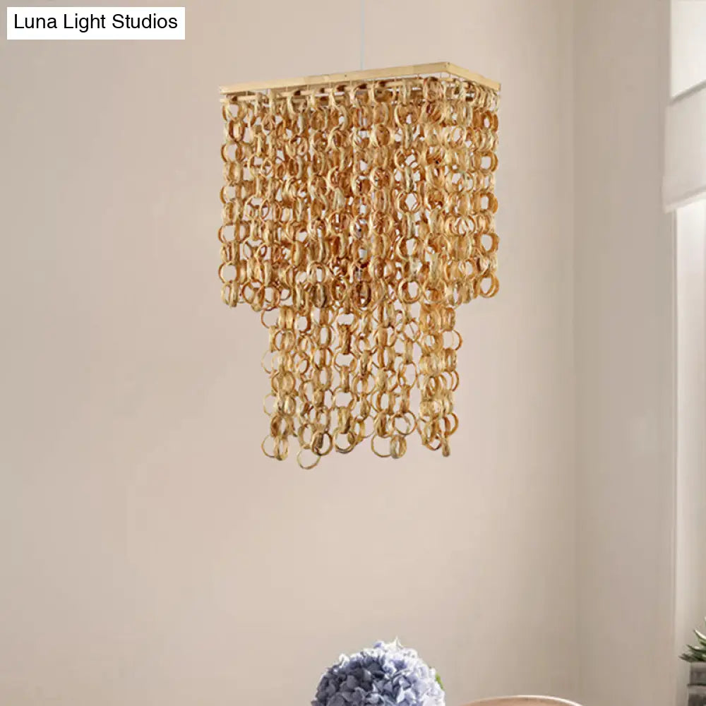 Bamboo Drop Pendant Single Light Hanging Lamp for Dining Room - 16"/19.5" Wide - Beige Color