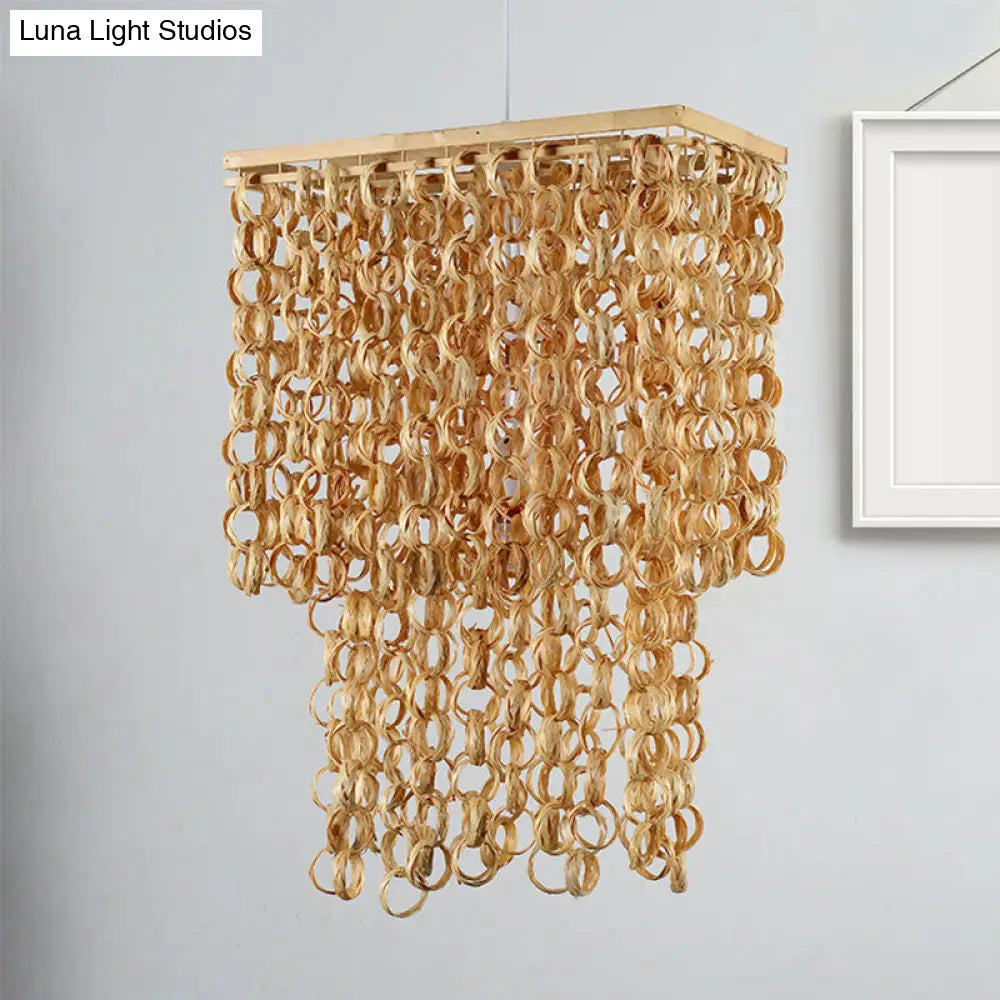 Bamboo Drop Pendant Single Light Hanging Lamp for Dining Room - 16"/19.5" Wide - Beige Color