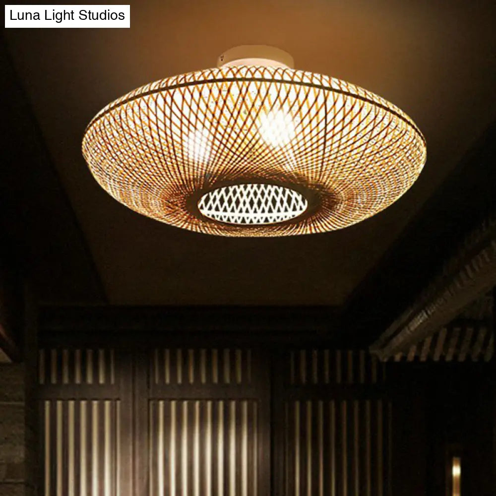 DecorBites™ DecorBites™ Bamboo Flush Mount Lantern Lighting: Minimalist Wood Design, for Bedroom with 3 Bulbs