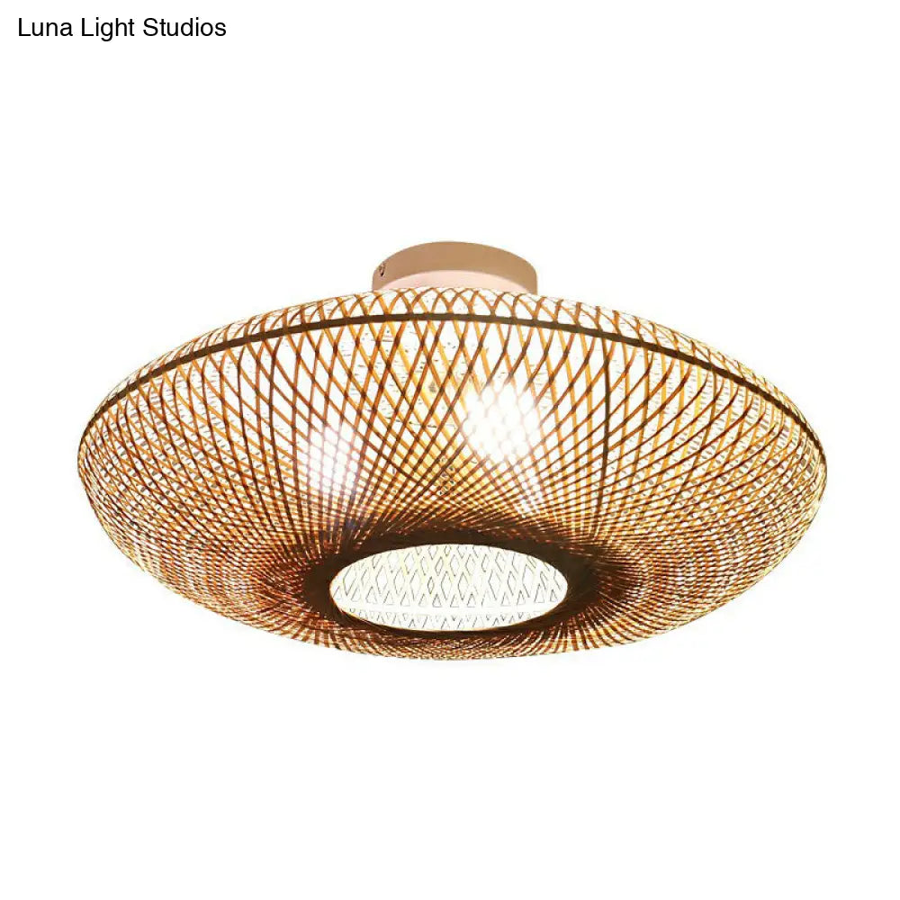 DecorBites™ DecorBites™ Bamboo Flush Mount Lantern Lighting: Minimalist Wood Design, for Bedroom with 3 Bulbs