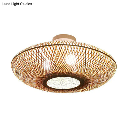 DecorBites™ DecorBites™ Bamboo Flush Mount Lantern Lighting: Minimalist Wood Design, for Bedroom with 3 Bulbs