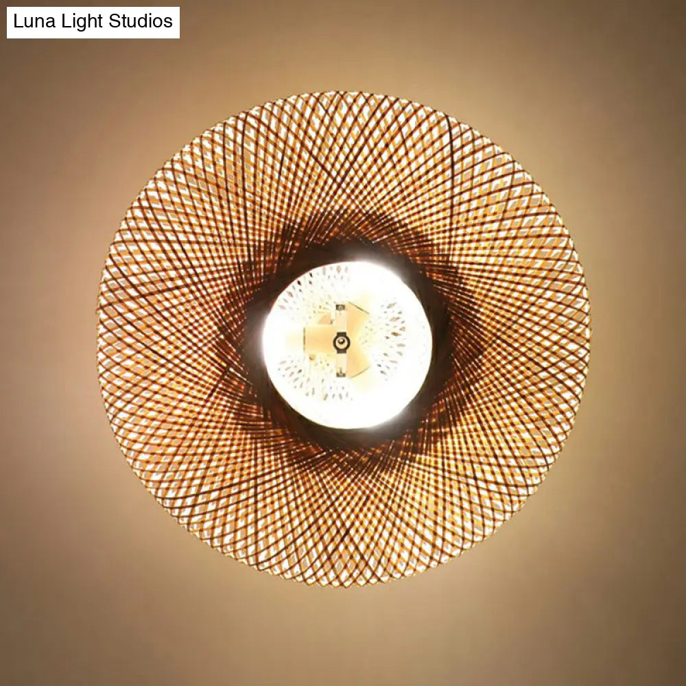 DecorBites™ DecorBites™ Bamboo Flush Mount Lantern Lighting: Minimalist Wood Design, for Bedroom with 3 Bulbs