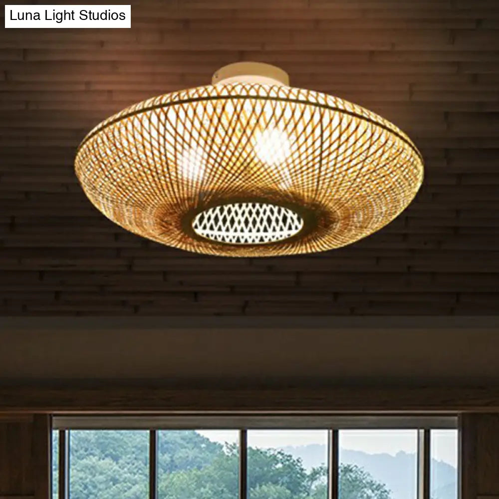 DecorBites™ DecorBites™ Bamboo Flush Mount Lantern Lighting: Minimalist Wood Design, for Bedroom with 3 Bulbs