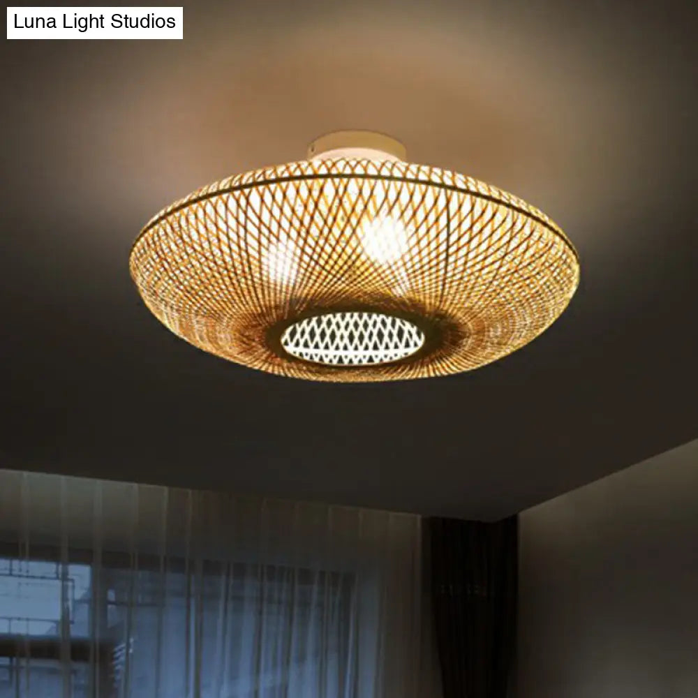 DecorBites™ DecorBites™ Bamboo Flush Mount Lantern Lighting: Minimalist Wood Design, for Bedroom with 3 Bulbs