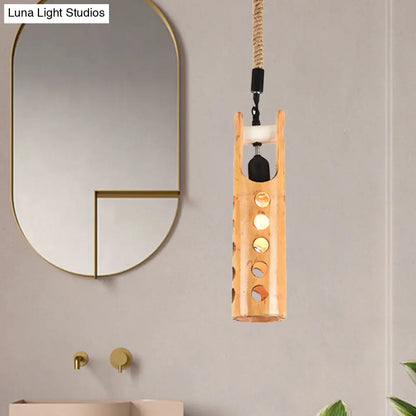 Bamboo Flute Pendant Lamp: Brown, Hollow-out Design, 1-Light Ceiling Hanging Light