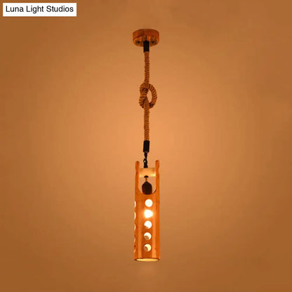 Bamboo Flute Pendant Lamp: Brown, Hollow-out Design, 1-Light Ceiling Hanging Light