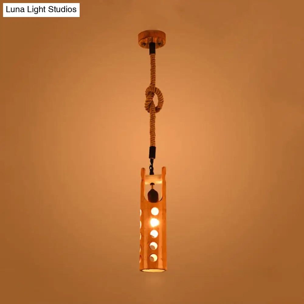 Bamboo Flute Pendant Lamp: Brown, Hollow-out Design, 1-Light Ceiling Hanging Light