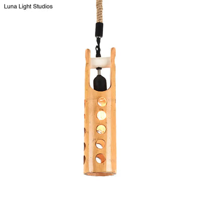 Bamboo Flute Pendant Lamp: Brown, Hollow-out Design, 1-Light Ceiling Hanging Light