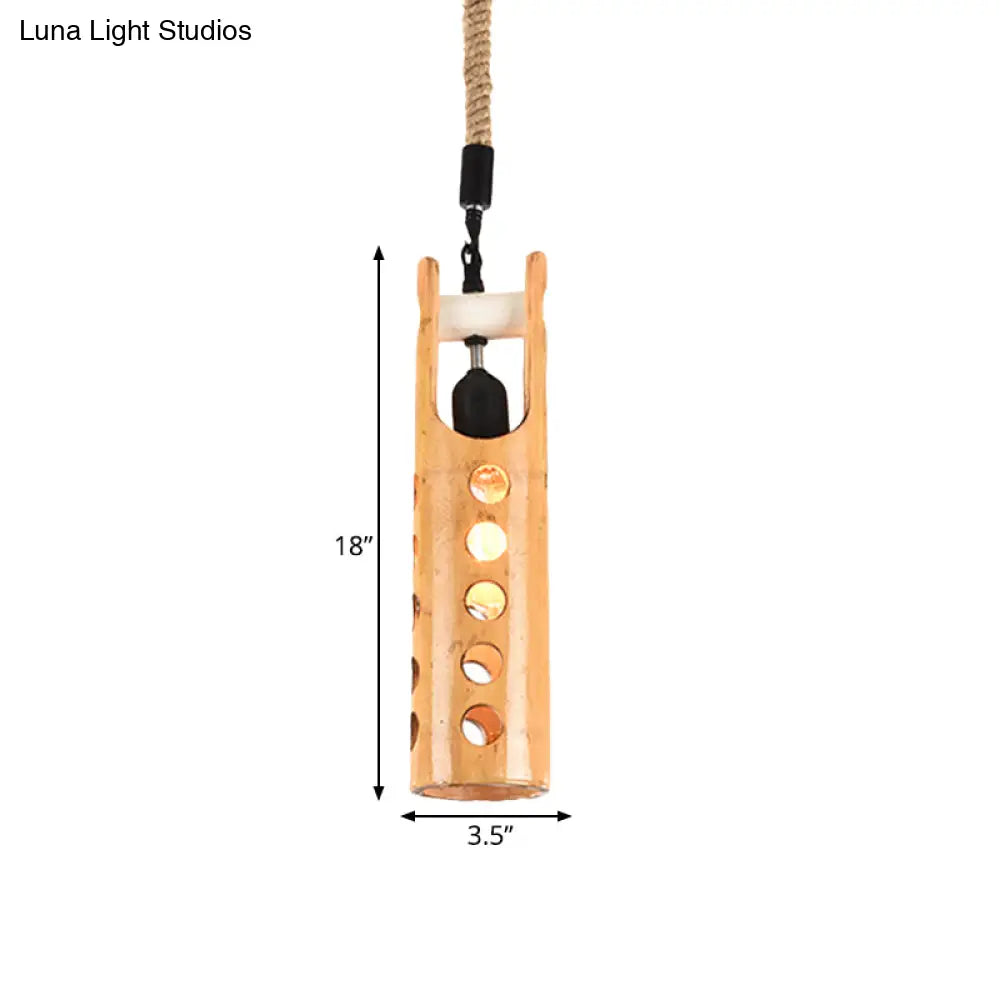 Bamboo Flute Pendant Lamp: Brown, Hollow-out Design, 1-Light Ceiling Hanging Light