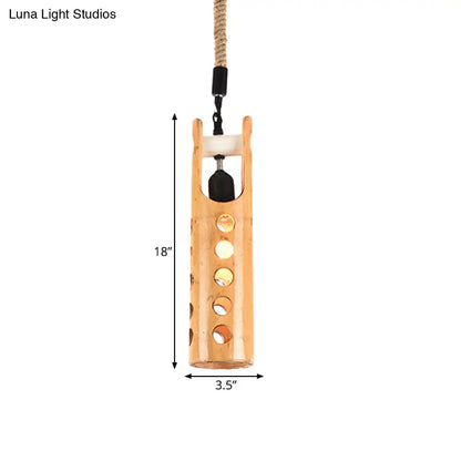 Bamboo Flute Pendant Lamp: Brown, Hollow-out Design, 1-Light Ceiling Hanging Light