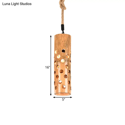 Bamboo Flute Pendant Lamp: Brown, Hollow-out Design, 1-Light Ceiling Hanging Light