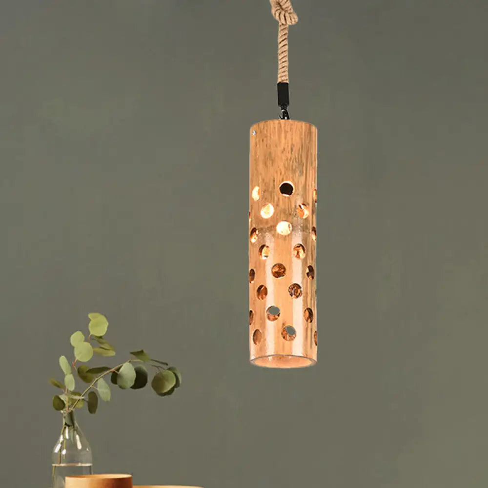 Bamboo Flute Pendant Lamp: Brown, Hollow-out Design, 1-Light Ceiling Hanging Light