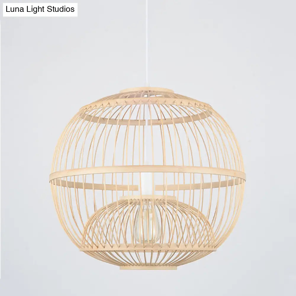 Bamboo Globe Dining Room Pendant Light Fixture - 14"/16" Dia, 1 Light, Modern Style, Beige