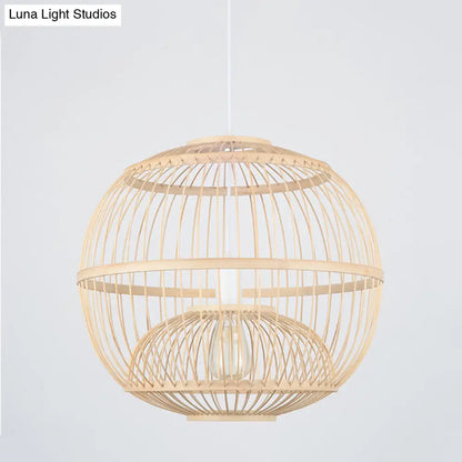 Bamboo Globe Dining Room Pendant Light Fixture - 14"/16" Dia, 1 Light, Modern Style, Beige