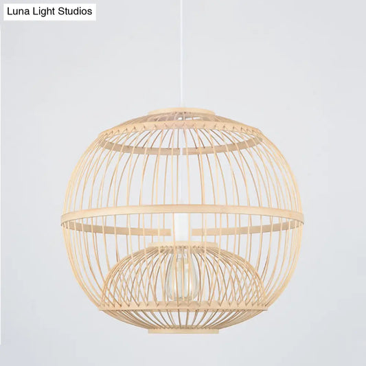 Bamboo Globe Dining Room Pendant Light Fixture - 14"/16" Dia, 1 Light, Modern Style, Beige