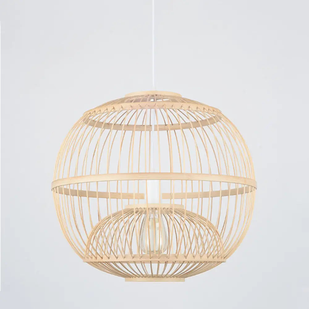 Bamboo Globe Dining Room Pendant Light Fixture - 14"/16" Dia, 1 Light, Modern Style, Beige