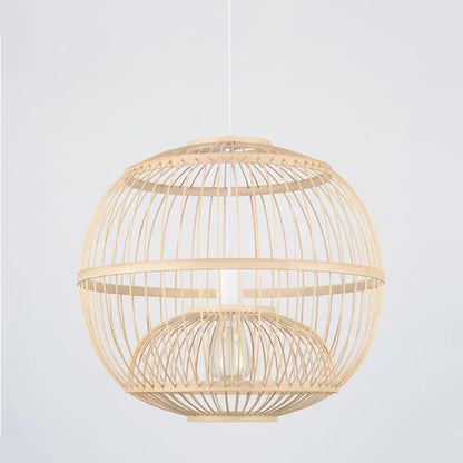 Bamboo Globe Dining Room Pendant Light Fixture - 14"/16" Dia, 1 Light, Modern Style, Beige