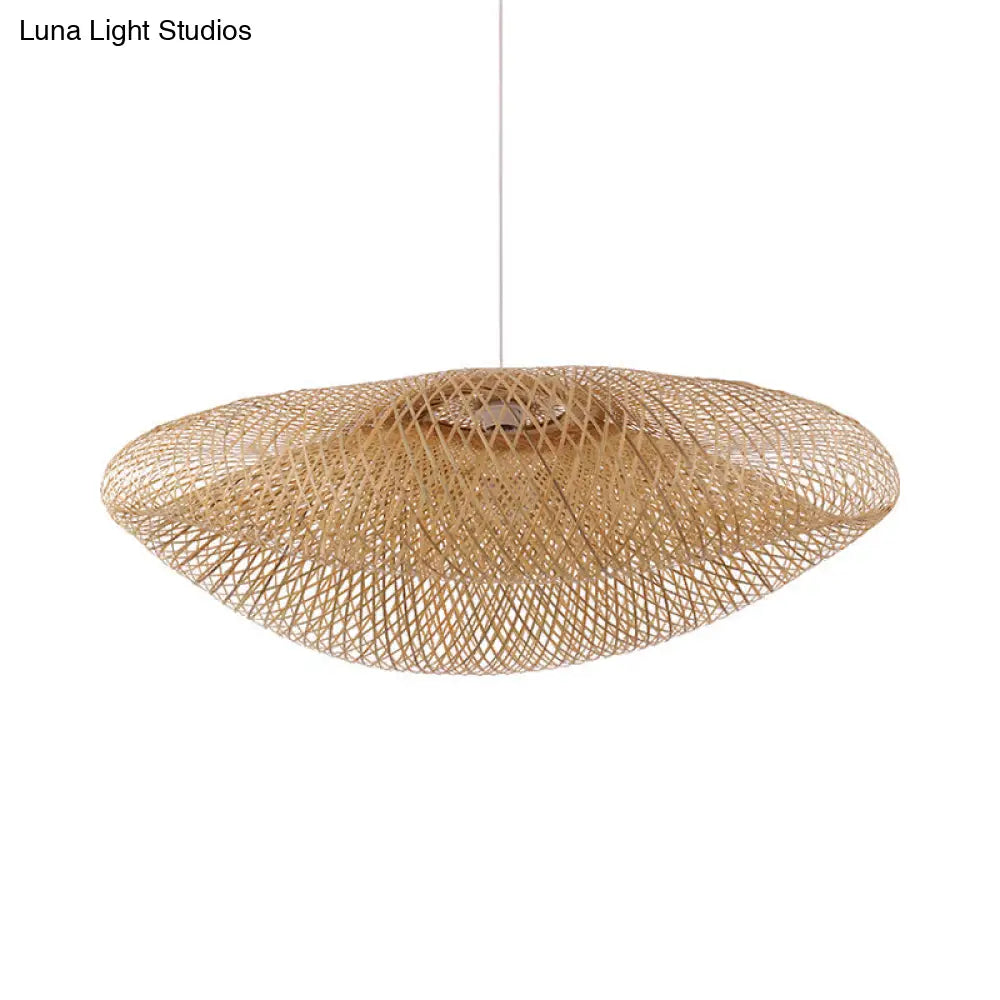 Bamboo Handmade Wood Ceiling Light with Suspension for Traditional Touch - 1 Bulb