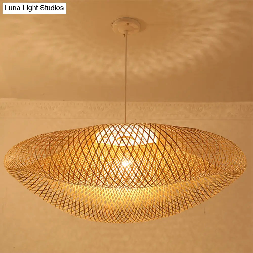 Bamboo Handmade Wood Ceiling Light with Suspension for Traditional Touch - 1 Bulb