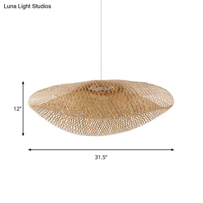 Bamboo Handmade Wood Ceiling Light with Suspension for Traditional Touch - 1 Bulb