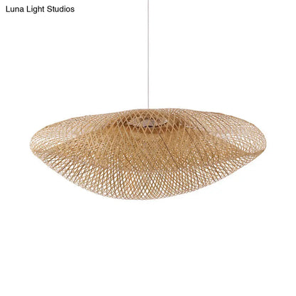 Bamboo Handmade Wood Ceiling Light with Suspension for Traditional Touch - 1 Bulb