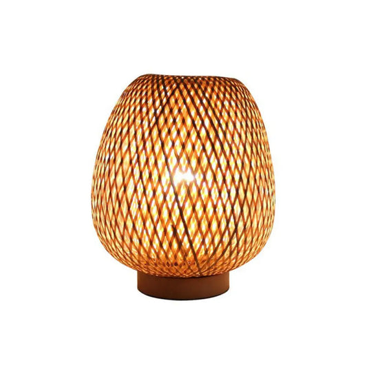 DecorBites™ Bamboo Handwoven Lantern Nightstand Lamp - Contemporary Single-Bulb Table Light